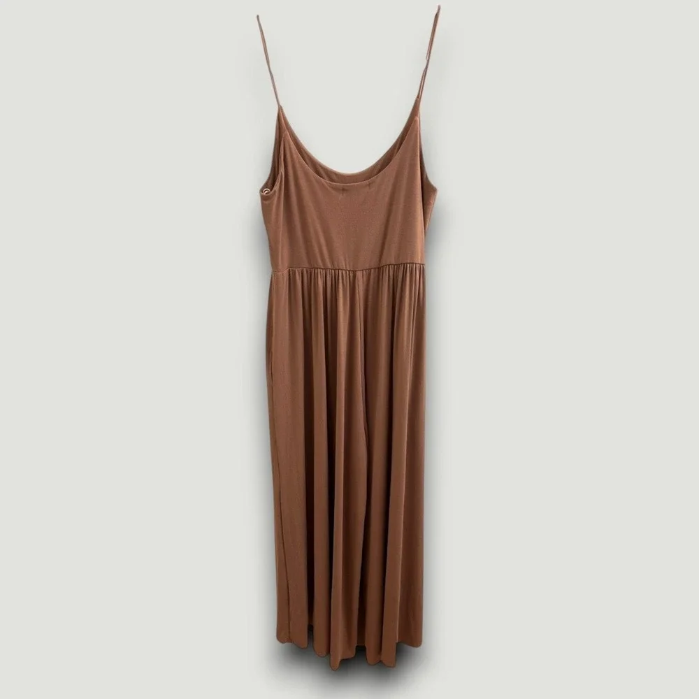 Ooh La Luxe Womens‎ Jumpsuit Mauve Tan M Wide Leg Lounge Boho Chic Minimalist